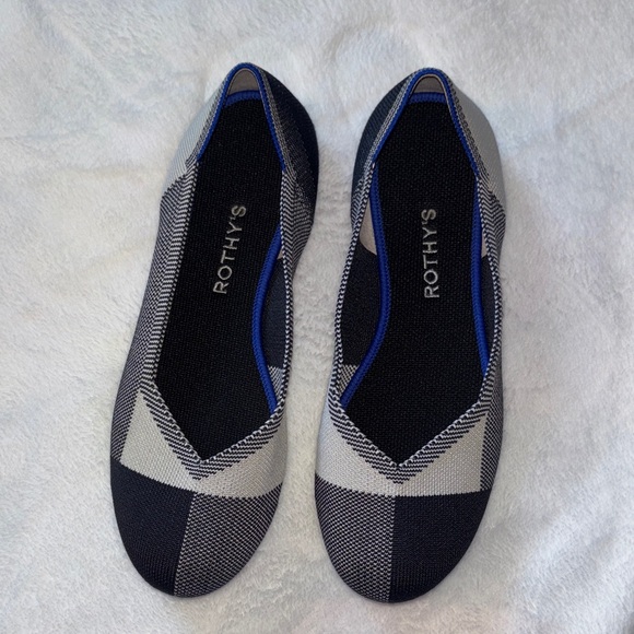 Rothy's Shoes - Rothy's Women's The  Flat Round Cap Toe Shoe In A Black And Cream Pattern size 9